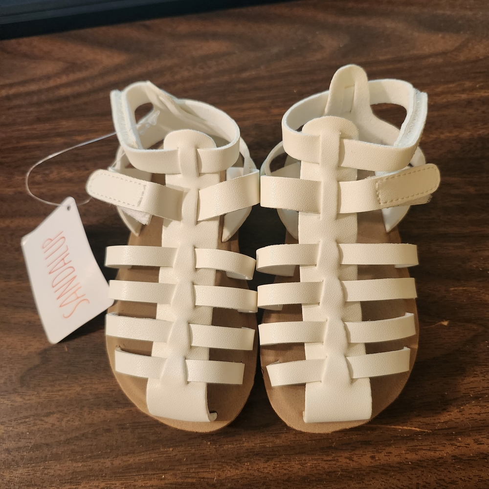 Sandalup Kids White Gladiator Sandals with Hook-and-Loop Strap Kids 6